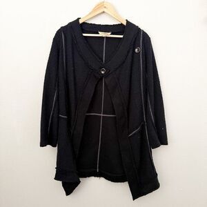 WINDHORSE | Black Raw Edge Chenille Soft Furry White Stitch Asymmetrical | S/M